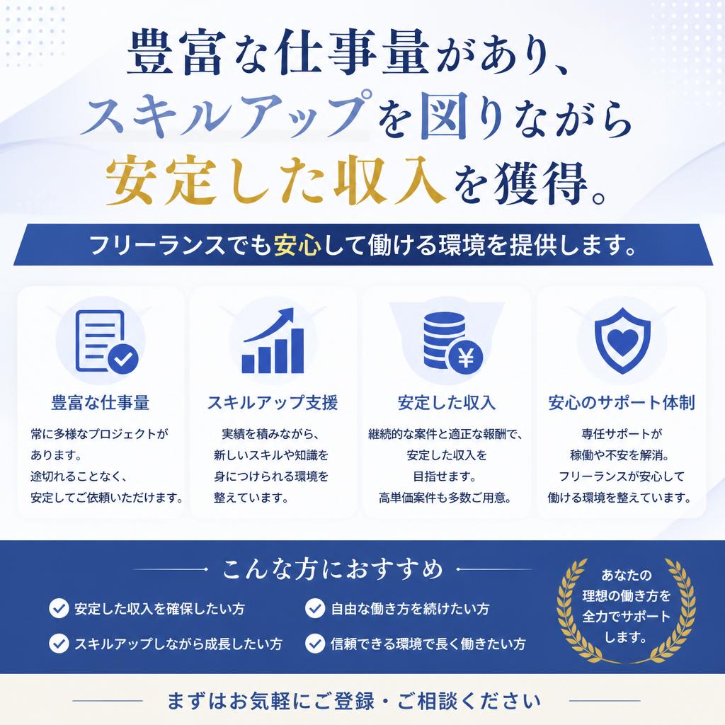 安定した収入と仕事量の確保