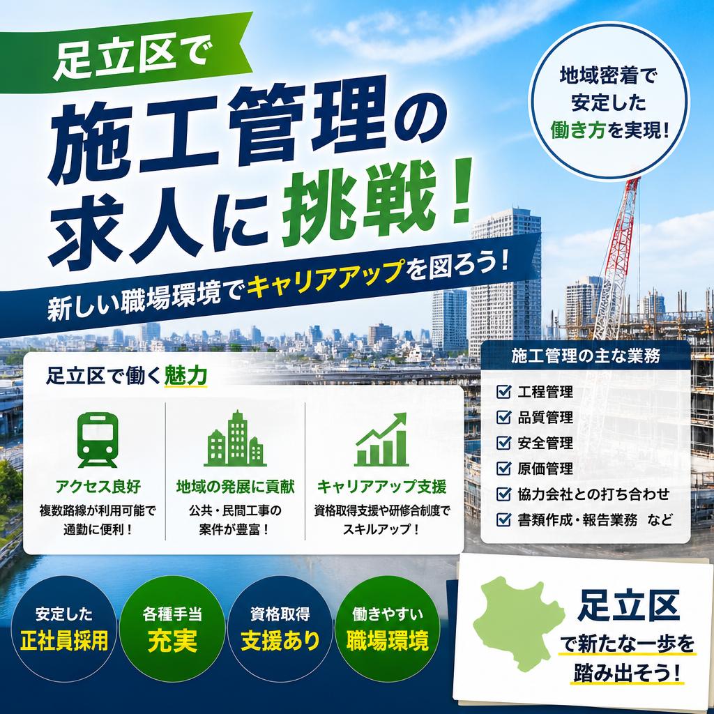 足立区で施工管理の求人に挑戦！新しい職場環境でキャリアアップを図ろう！